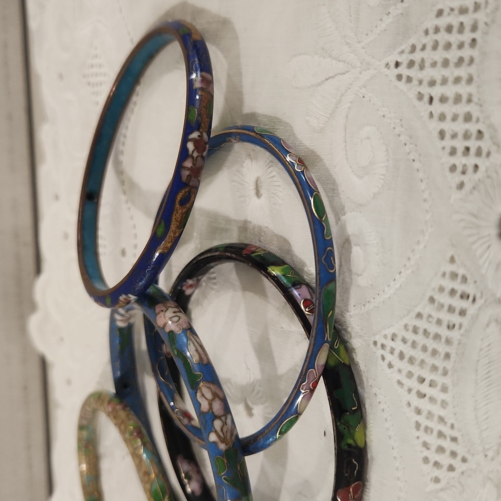 5 Cloisonne Floral Pattern Bangle Bracelets - image 3